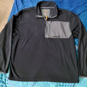 Retro Mens Timberland Black and Gray Quarter-Zip Pullover 2XL Y2K
